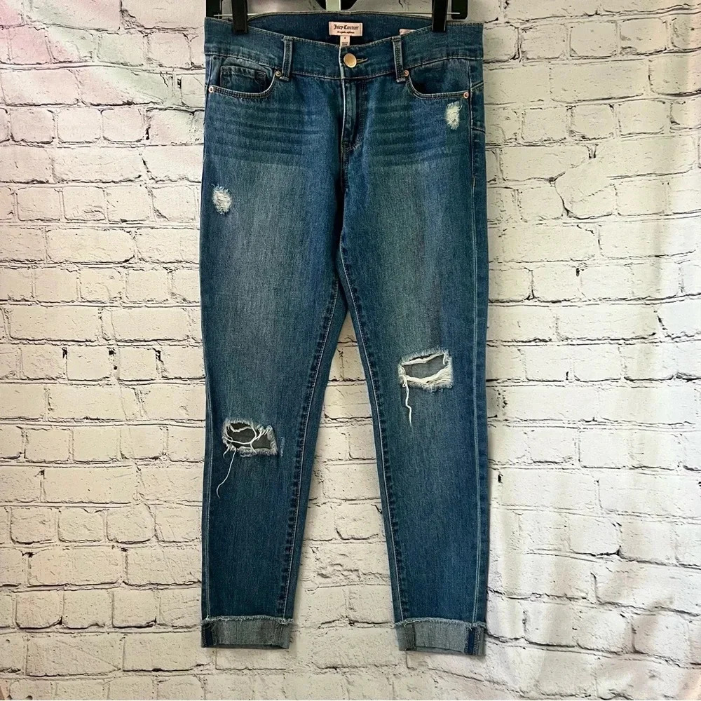 Juicy Couture Distressed Skinny Ankle Rolled Cuff Denim Jeans Size 4